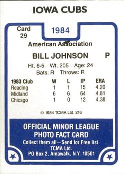 1984 TCMA Iowa Cubs #29 Bill Johnson Back