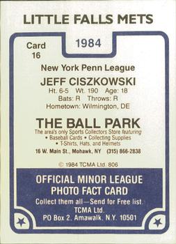 1984 TCMA Little Falls Mets #16 Jeff Ciszkowski Back