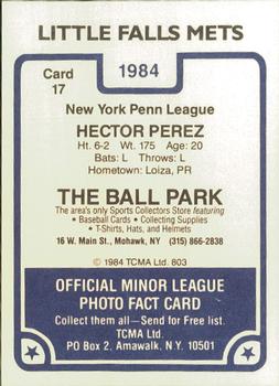 1984 TCMA Little Falls Mets #17 Hector Perez Back