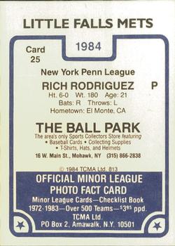 1984 TCMA Little Falls Mets #25 Rich Rodriguez Back