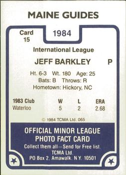 1984 TCMA Maine Guides #15 Jeff Barkley Back
