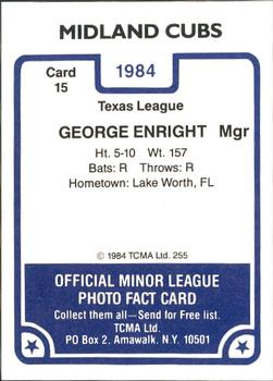 1984 TCMA Midland Cubs #15 George Enright Back