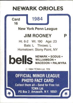 1984 TCMA Newark Orioles #16 Jim Rooney Back