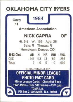 1984 TCMA Oklahoma City 89ers #11 Nick Capra Back