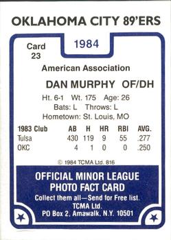 1984 TCMA Oklahoma City 89ers #23 Dan Murphy Back