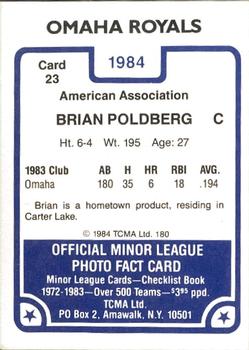 1984 TCMA Omaha Royals #23 Brian Poldberg Back