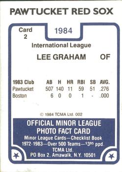 1984 TCMA Pawtucket Red Sox #2 Lee Graham Back