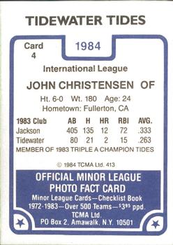 1984 TCMA Tidewater Tides #4 John Christensen Back