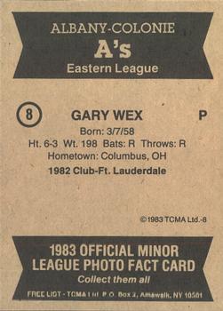 1983 TCMA Albany-Colonie A's #8 Gary Wex Back