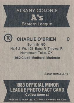 1983 TCMA Albany-Colonie A's #10 Charlie O'Brien Back