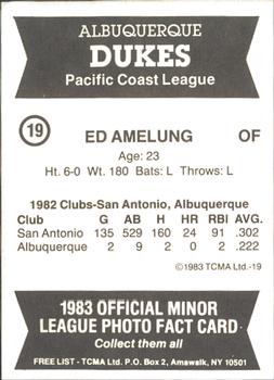 1983 TCMA Albuquerque Dukes #19 Ed Amelung Back