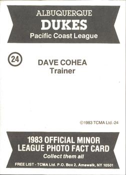 1983 TCMA Albuquerque Dukes #24 Dave Cohea Back