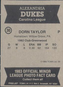 1983 TCMA Alexandria Dukes #30 Dorn Taylor Back
