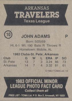 1983 TCMA Arkansas Travelers #10 John Adams Back