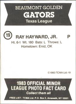 1983 TCMA Beaumont Golden Gators #19 Ray Hayward Back