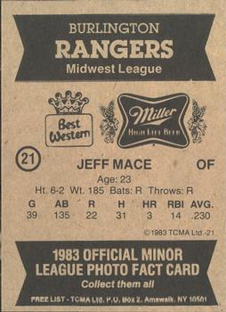 1983 TCMA Burlington Rangers #21 Jeff Mace Back