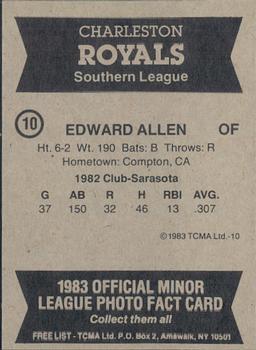 1983 TCMA Charleston Royals #10 Edward Allen Back