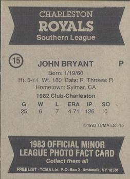 1983 TCMA Charleston Royals #15 John Bryant Back