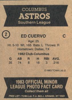 1983 TCMA Columbus Astros #2 Ed Cuervo Back