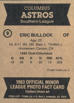 1983 TCMA Columbus Astros #9 Eric Bullock Back