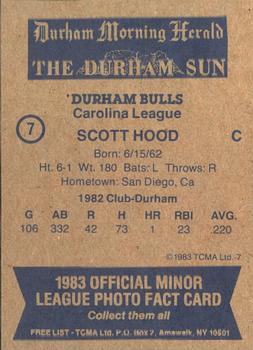 1983 TCMA Durham Bulls #7 Scott Hood Back