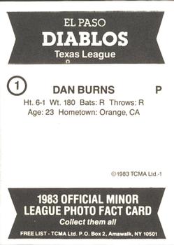 1983 TCMA El Paso Diablos #1 Dan Burns Back
