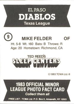 1983 TCMA El Paso Diablos #9 Mike Felder Back