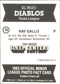 1983 TCMA El Paso Diablos #14 Ray Gallo Back