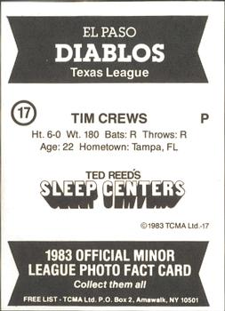 1983 TCMA El Paso Diablos #17 Tim Crews Back