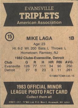 1983 TCMA Evansville Triplets #15 Mike Laga Back