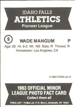 1983 TCMA Idaho Falls Athletics #9 Wade Mangum Back
