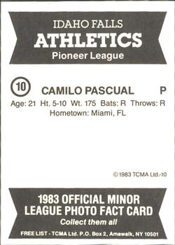 1983 TCMA Idaho Falls Athletics #10 Camilo Pascual Back