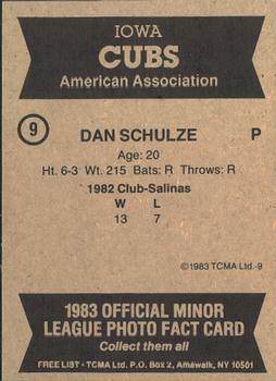 1983 TCMA Iowa Cubs #9 Don Schulze Back