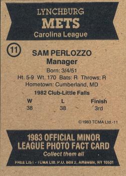 1983 TCMA Lynchburg Mets #11 Sam Perlozzo Back