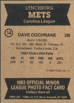 1983 TCMA Lynchburg Mets #14b Dave Cochrane Back