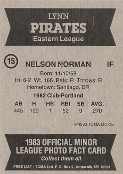 1983 TCMA Lynn Pirates #15 Nelson Norman Back