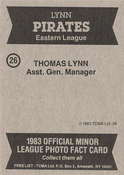 1983 TCMA Lynn Pirates #26 Thomas Lynn Back