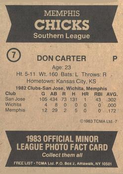 1983 TCMA Memphis Chicks #7 Don Carter Back