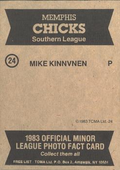 1983 TCMA Memphis Chicks #24 Mike Kinnunen Back