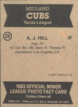 1983 TCMA Midland Cubs #26 A.J. Hill Back