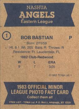 1983 TCMA Nashua Angels #1 Bob Bastian Back