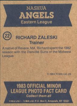 1983 TCMA Nashua Angels #22 Richard Zaleski Back