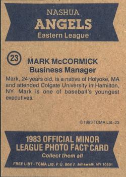 1983 TCMA Nashua Angels #23 Mark McCormack Back