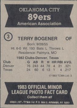 1983 TCMA Oklahoma City 89ers #3 Terry Bogener Back