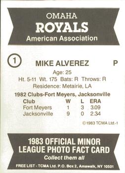 1983 TCMA Omaha Royals #1 Mike Alverez Back