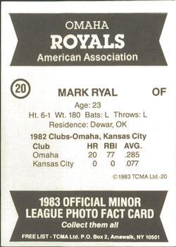 1983 TCMA Omaha Royals #20 Mark Ryal Back