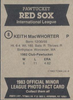 1983 TCMA Pawtucket Red Sox #8 Keith MacWhorter Back