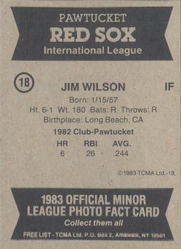 1983 TCMA Pawtucket Red Sox #18 Jim Wilson Back