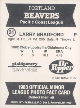 1983 TCMA Portland Beavers #24 Larry Bradford Back