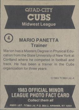 1983 TCMA Quad City Cubs #4 Mario Panetta Back